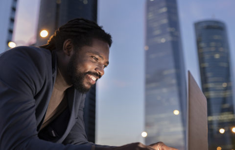 businessman with laptop working