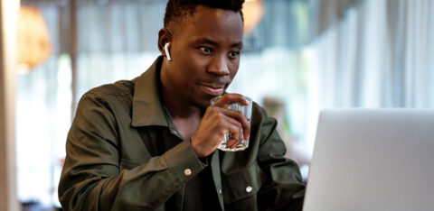 african american man using computer