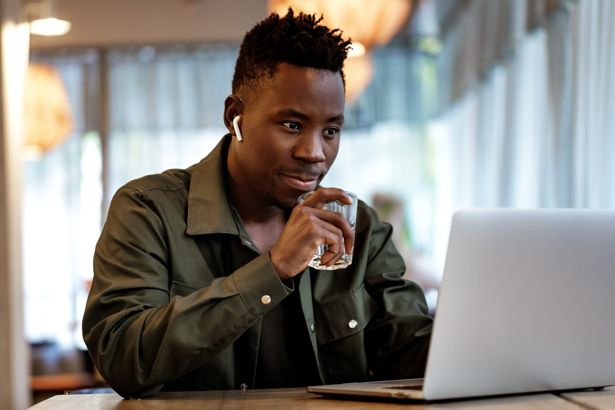 african american man using computer