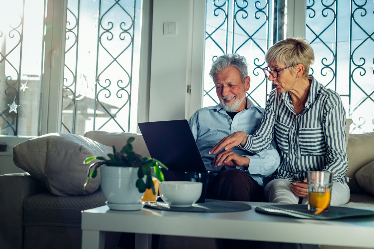 retired couple discussing finances