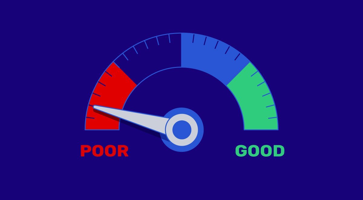 Gauge from poor to good, pointing at poor