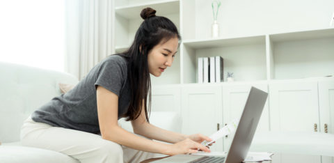 woman using laptop