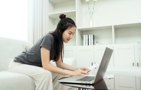 woman using laptop