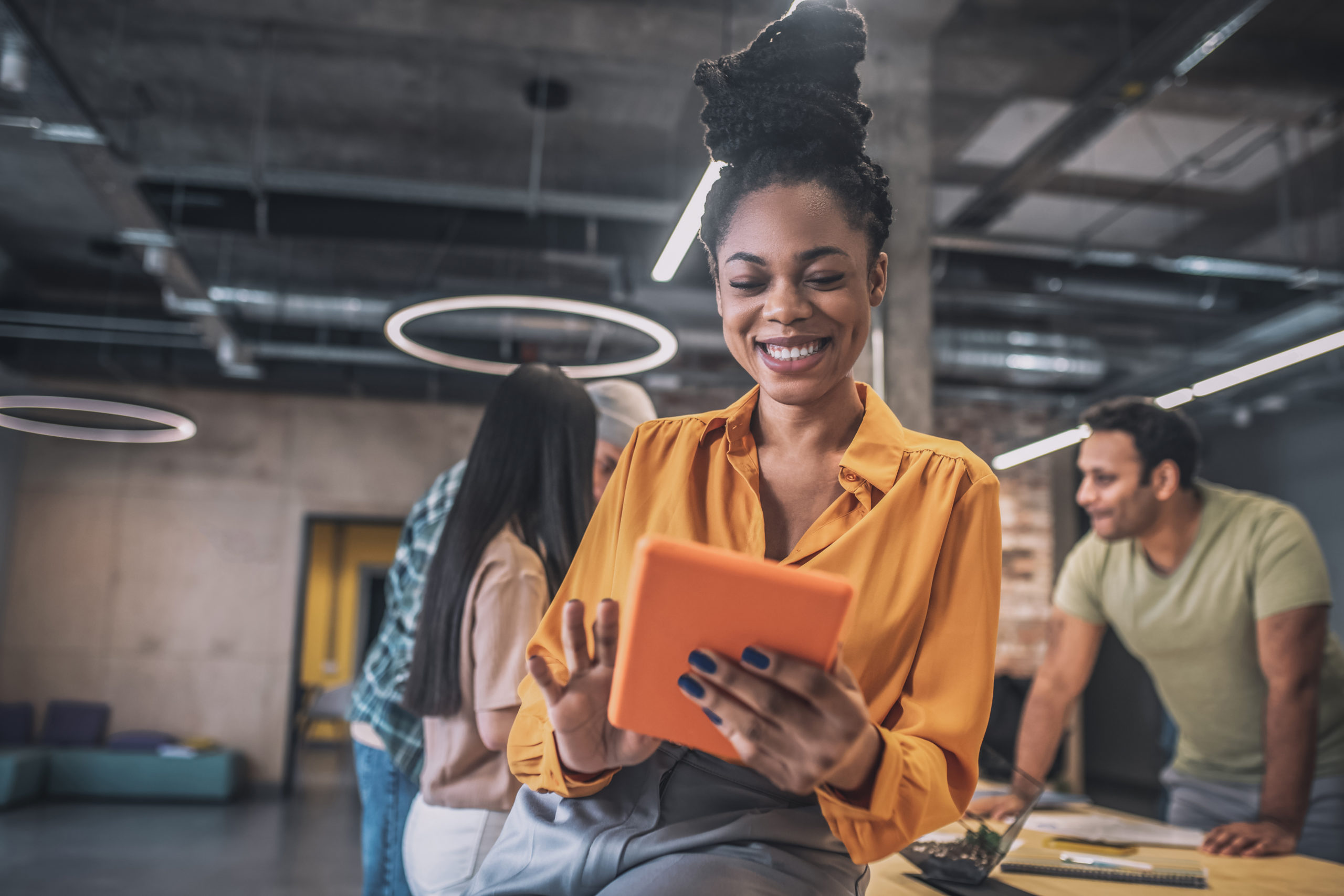 woman on tablet borrowing money from herself