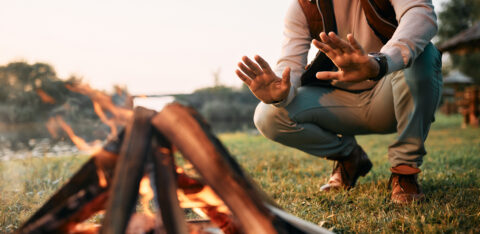 Man camping in the summer