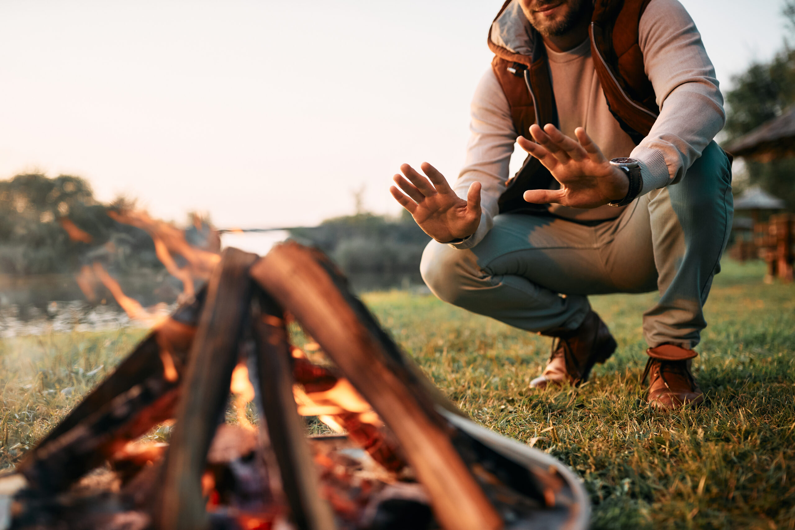 Man camping in the summer