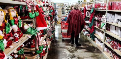 Shopping Aisle with Holiday Decorations