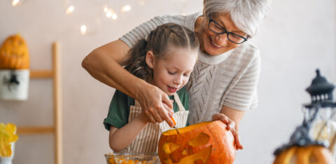 family preparing for Halloween