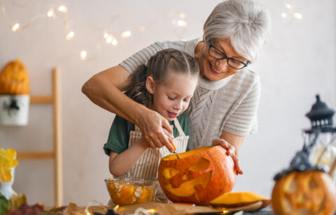 family preparing for Halloween