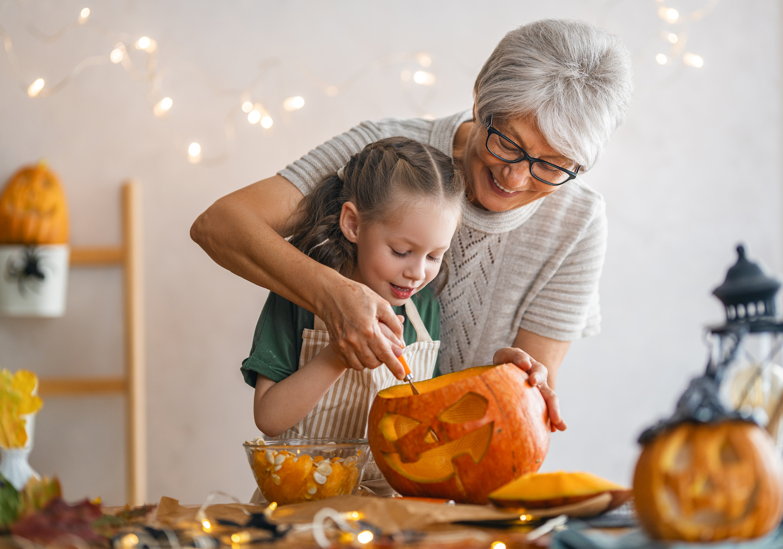 family preparing for Halloween