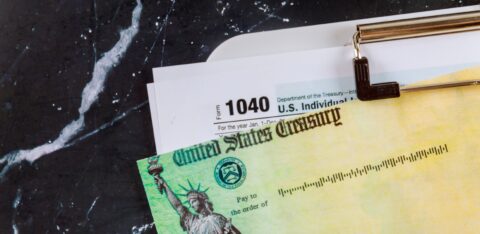 1040 Tax Form with Refund Check and stimulus refund check