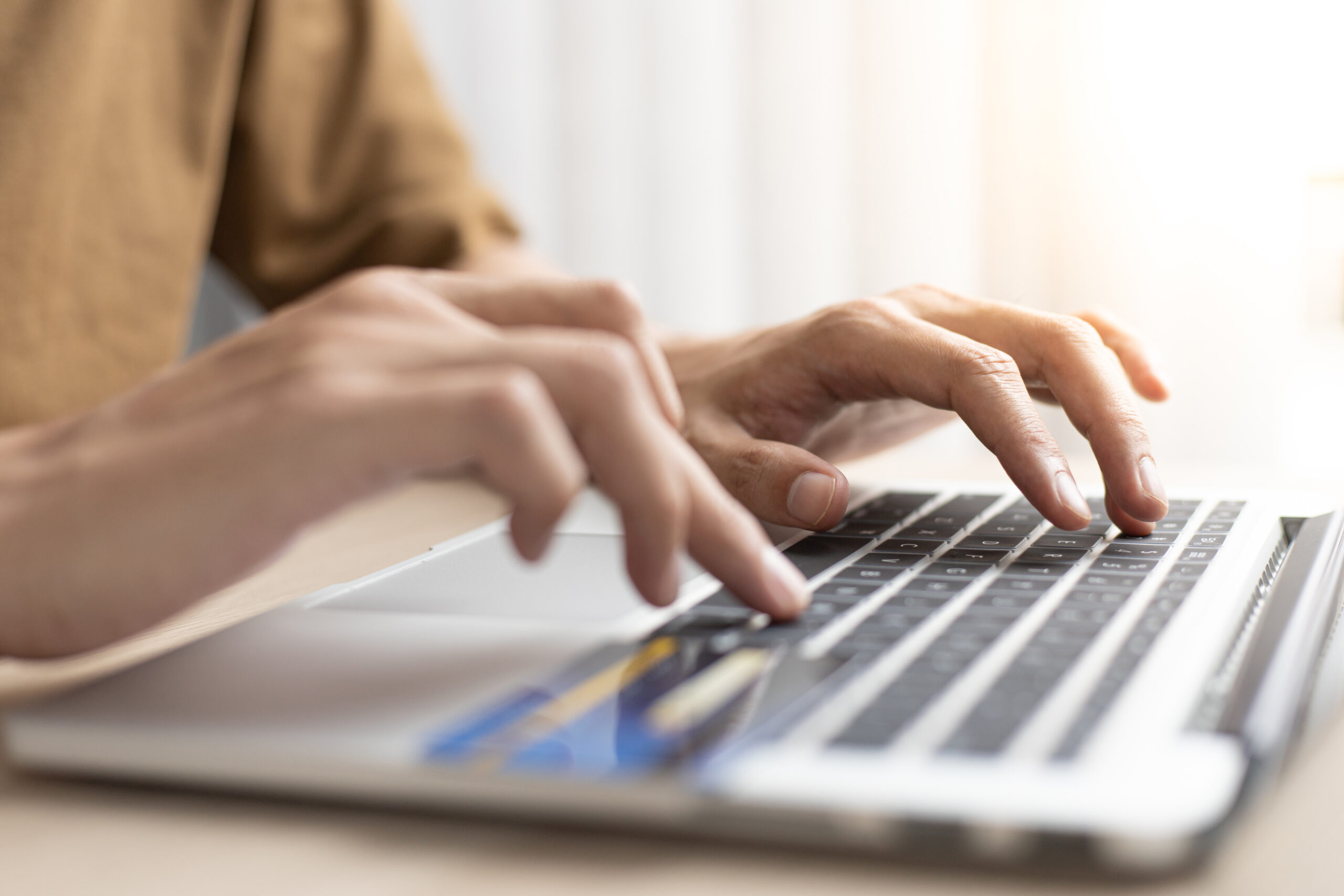 Hands Typing On A Computer With Credit Card