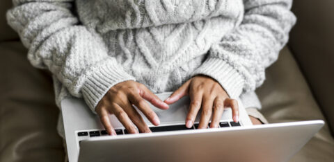 Woman working on a laptop